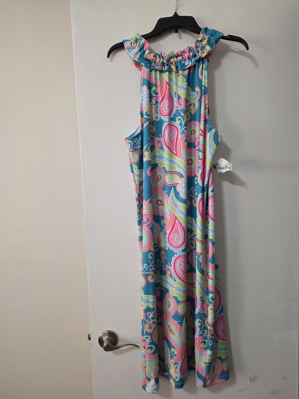 Lolly Wolly Doodle Teal and Pink Paisley Halter Dress